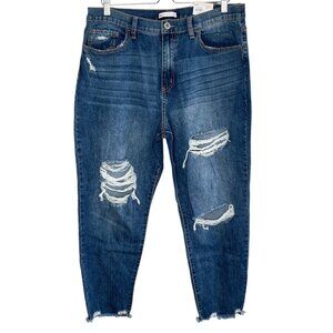 So High Rise Mom Jeans Distressed Medium Wash Denim Size 17